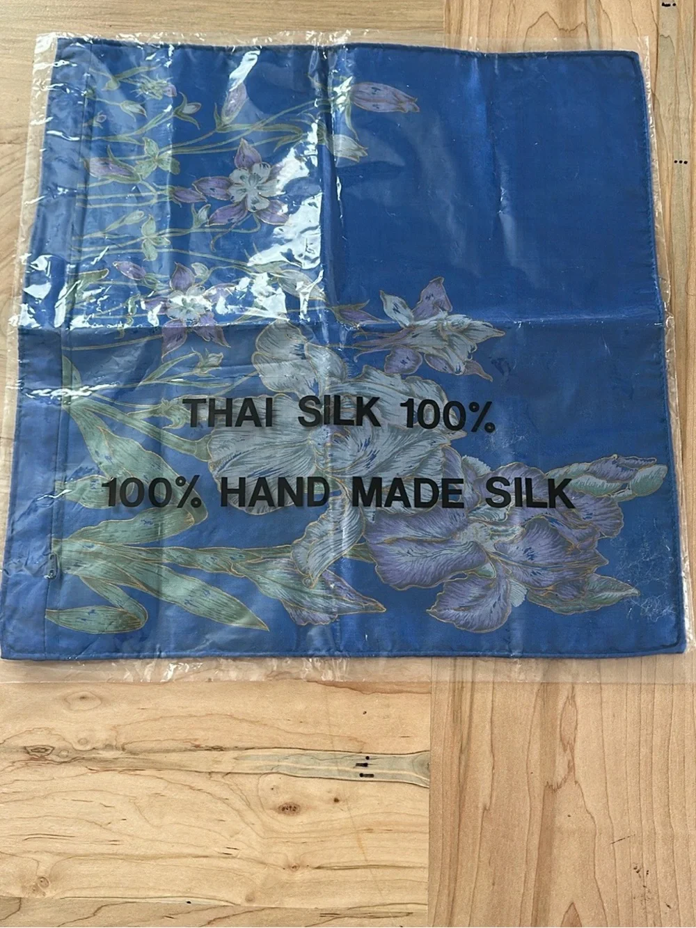 Floral Blue Silk Scarf - Iris Print Vintage